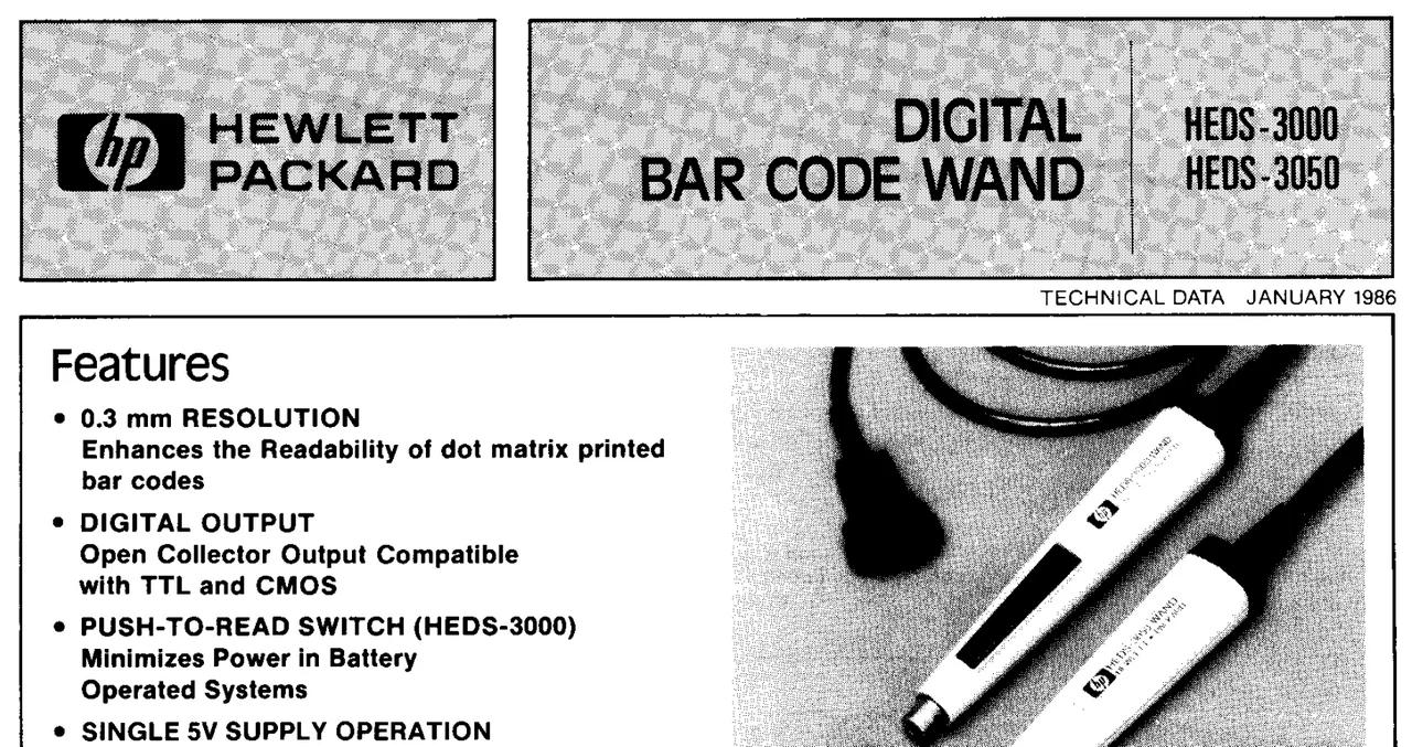 Hewlett-Packard HEDS-3000 DIGITAL BAR CODE WAND - Technical Data