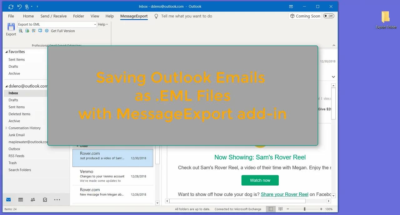 Export Outlook emails to .eml files with MessageExport