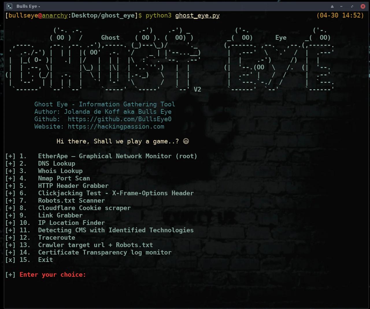 National Cyber Security Services - Ghost Eye - #Information #Gathering  #Tool #Ghost Eye is an Information Gathering Tool made in #python 3. To run  Ghost Eye, it only needs a #domain or #