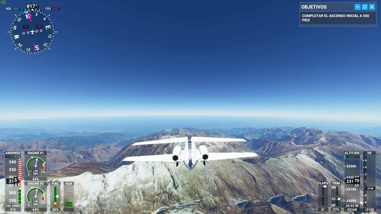 volando sobre los andes con flight simulador