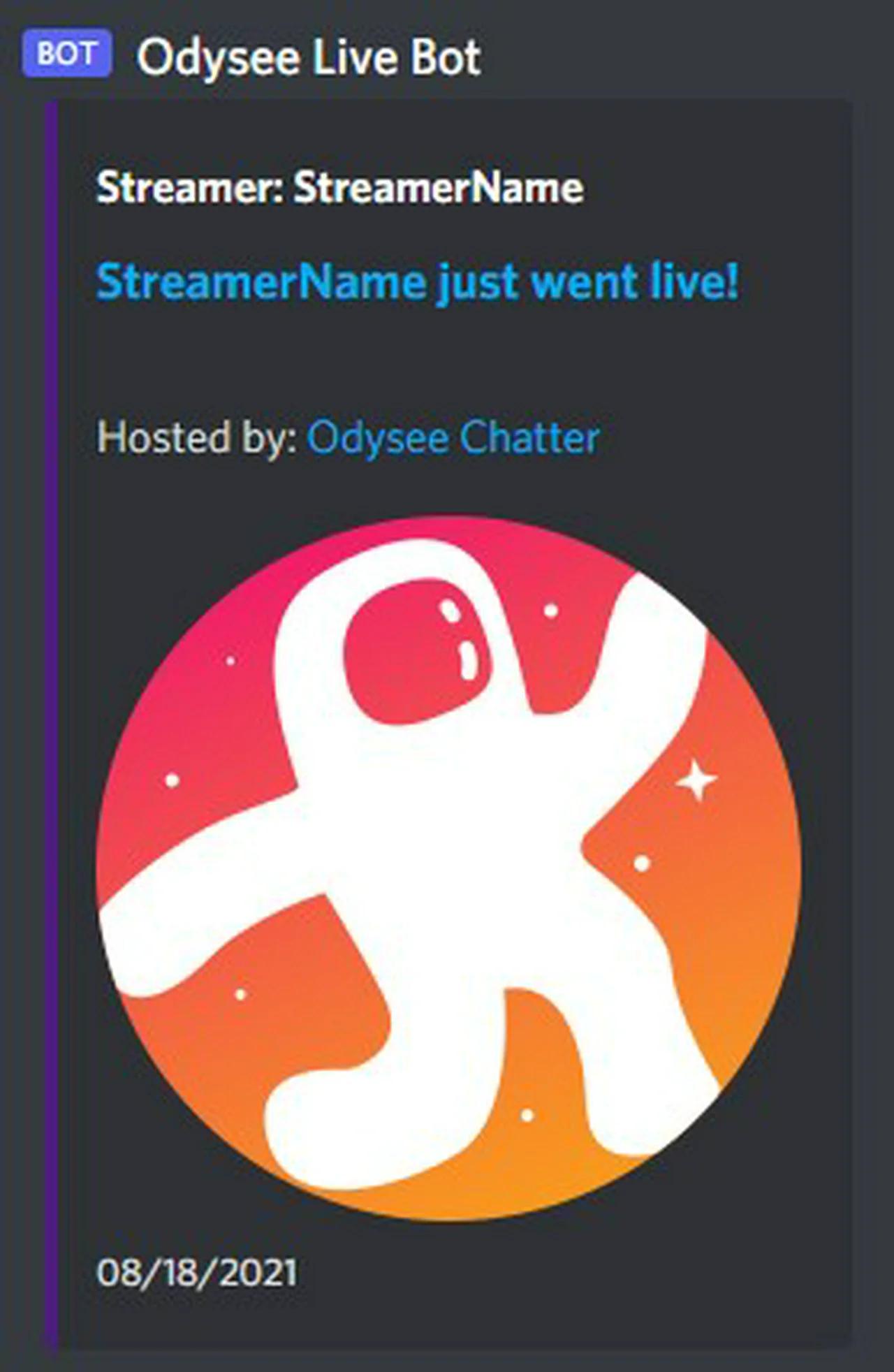 Discord notification bot for odysee streams