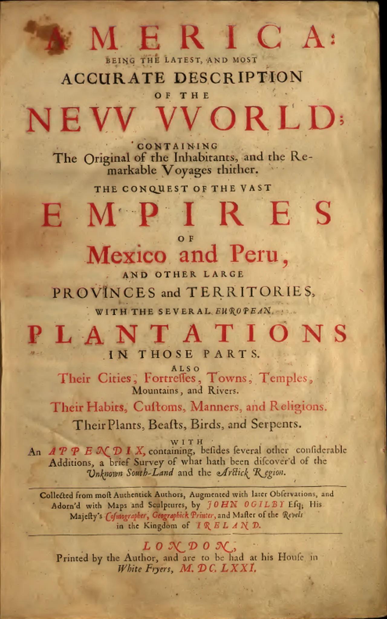 America: Accurate Description of the New World printed 1671