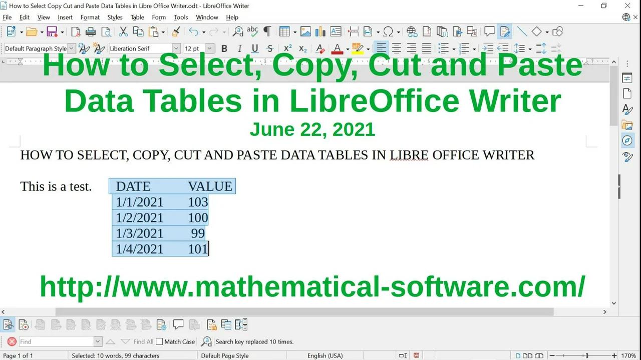 How to Select, Copy, Cut and Paste Data Tables in LibreOffice Writer