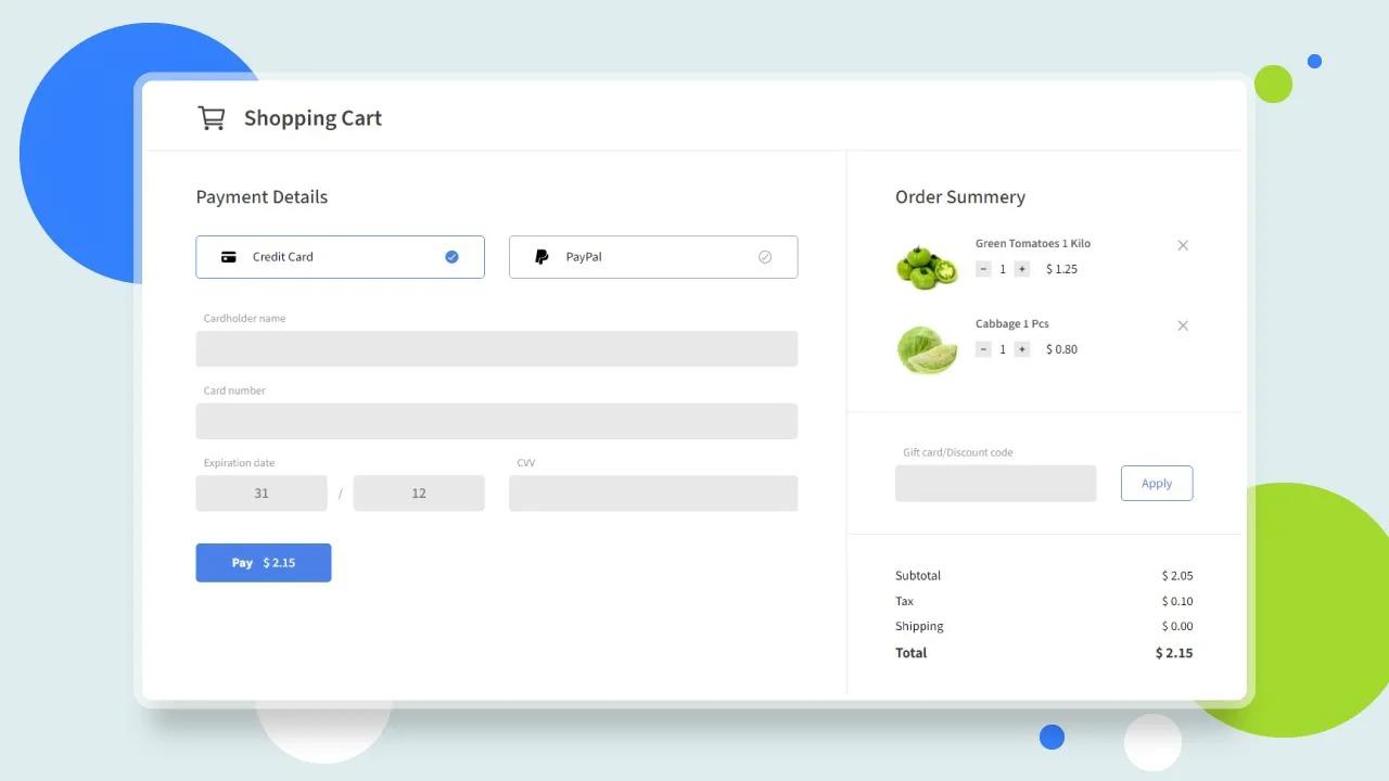 Responsive Shopping cart for eCommerce website HTML CSS JS