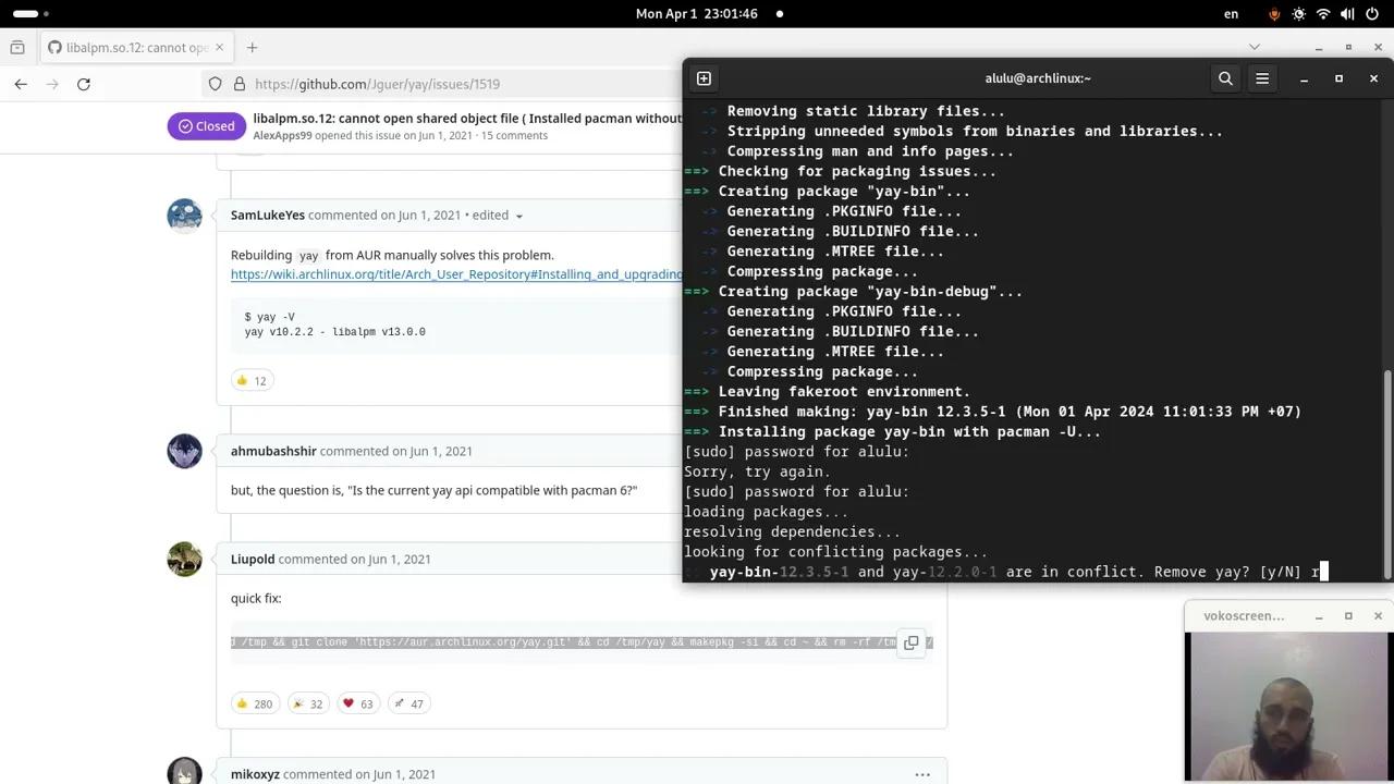 yay: error while loading shared libraries: libalpm.so.13: cannot open ...