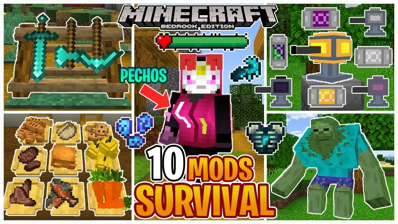 🥰Los 10 MEJORES MODS/ADDONS SURVIVAL para MINECRAFT PE 1.19 a 1.19.73 ...