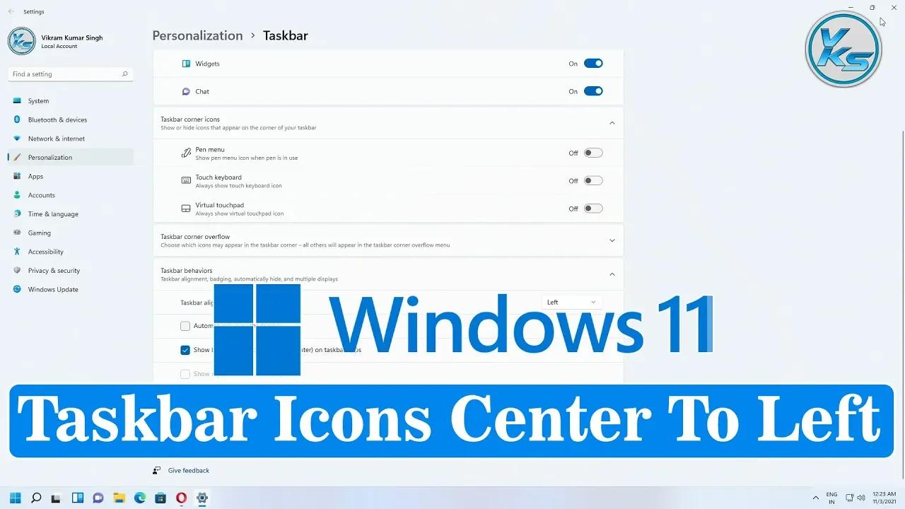 how to change taskbar icon location windows 11