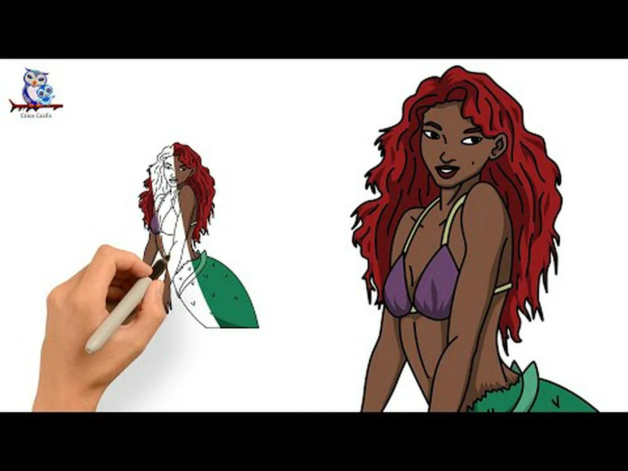 How to Draw Halle Bailey Little Mermaid Disney Tutorial