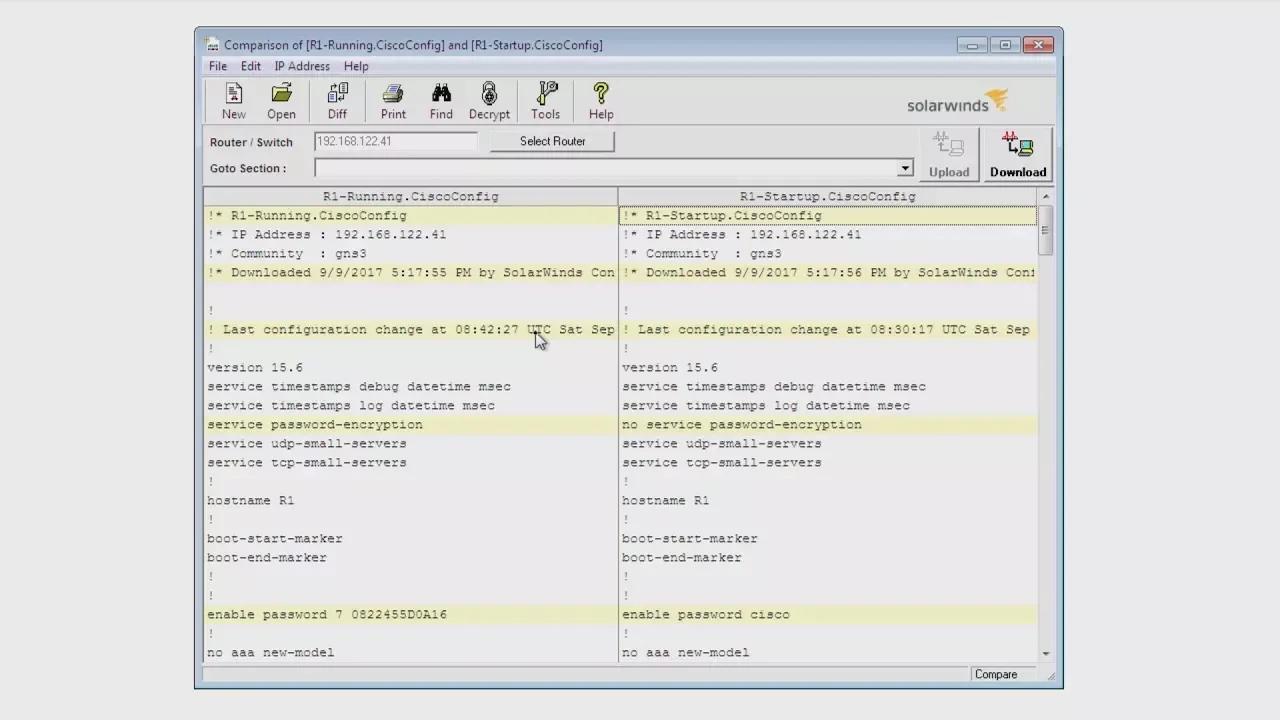 SolarWinds Engineer's Toolset: Config Compare - compare running and ...