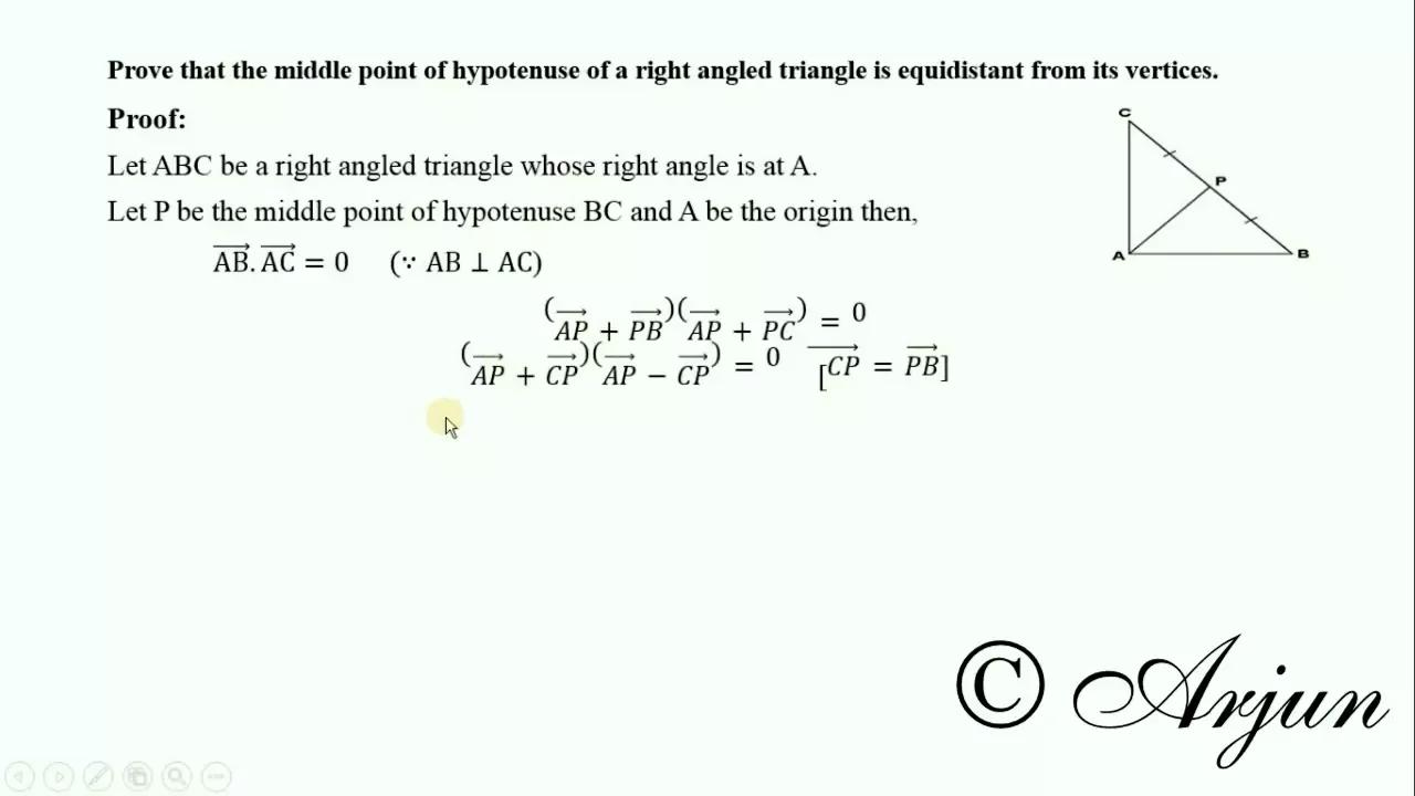 Vector Theorem 11: Middle point of hypotenuse of right angled triangle ...
