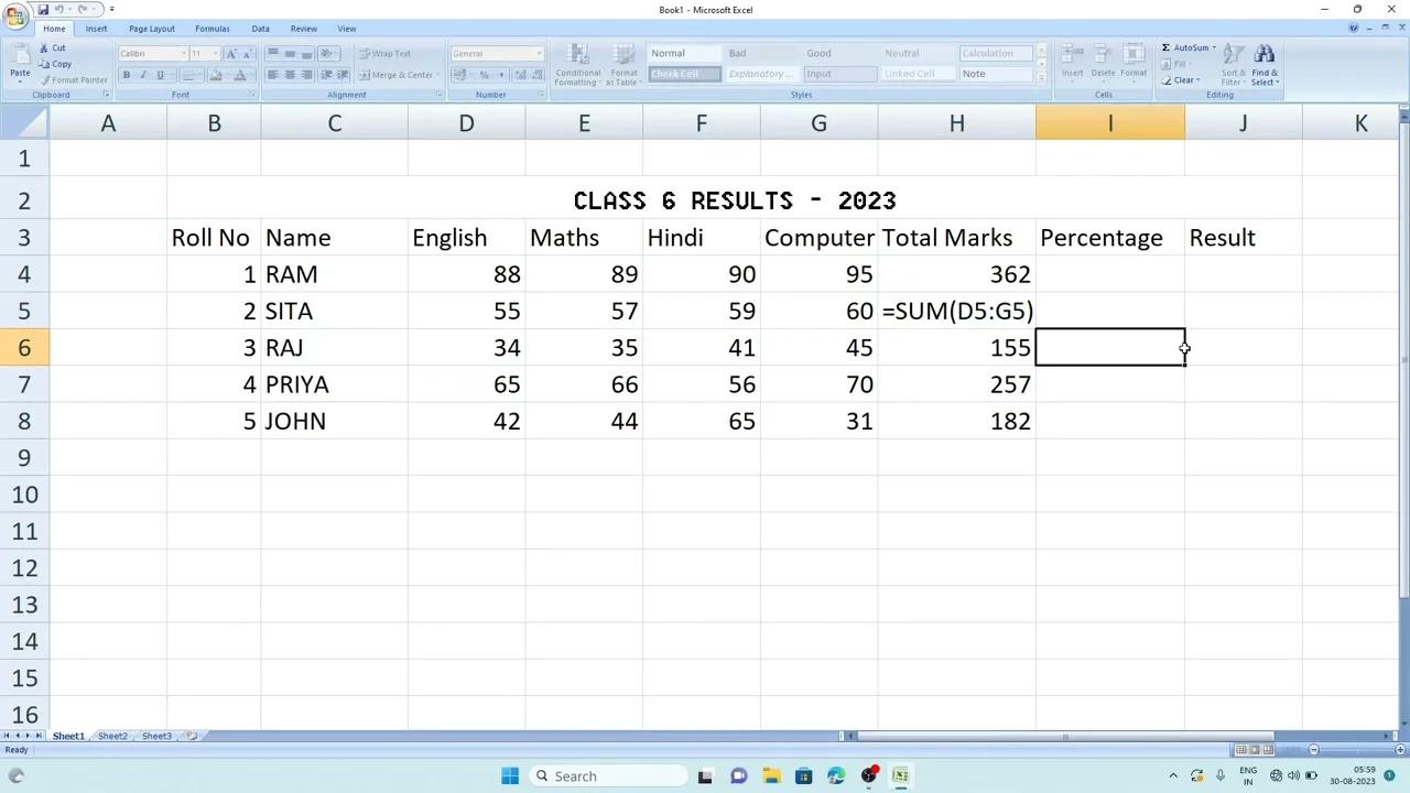 Practical Practice- Class 6-7 MS Excel | Create a Resultsheet