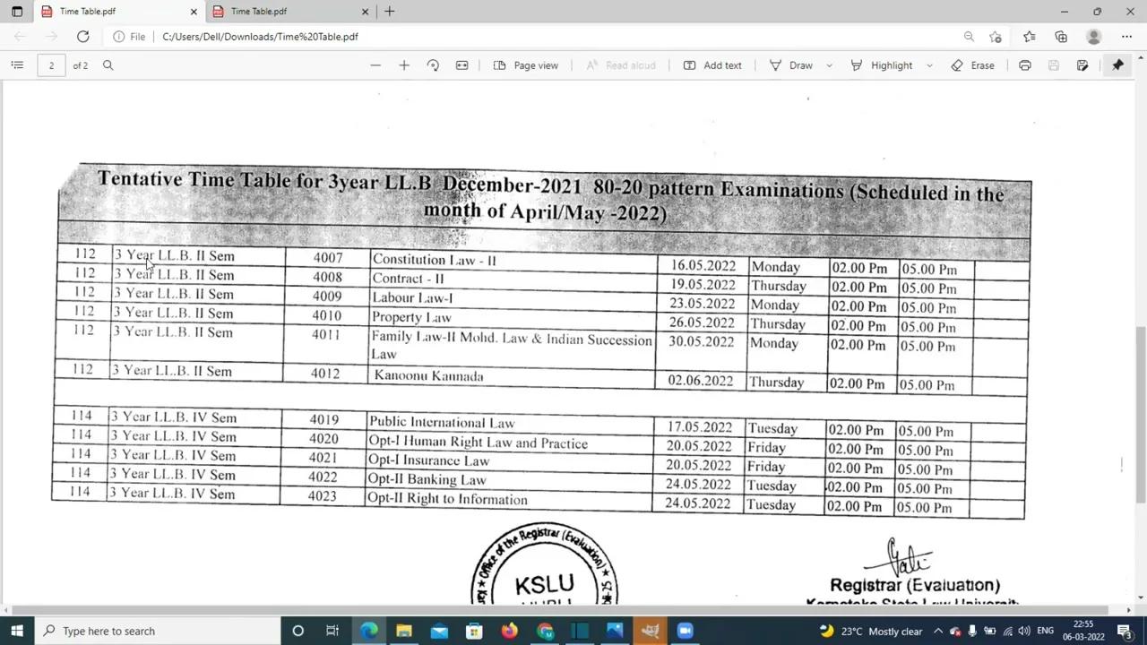 KSLU Exam Notification 3 years LL.B. Course | Semester Examination of ...