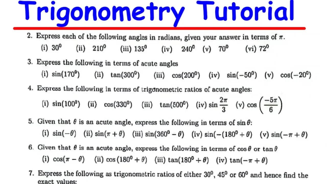 Trigonometry Practice Problems - Math 1100 Tutorial Sheet 8 Solutions