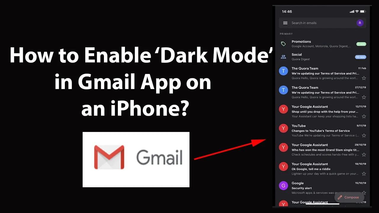how to turn on dark mode gmail iphone