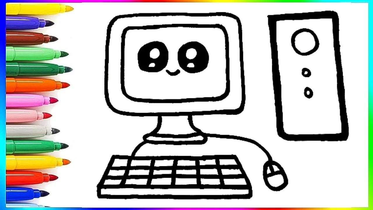 Easy Cute Computer drawing for kids 🌈🎊 kids drawing 🟡🔵🔴 how to draw ...