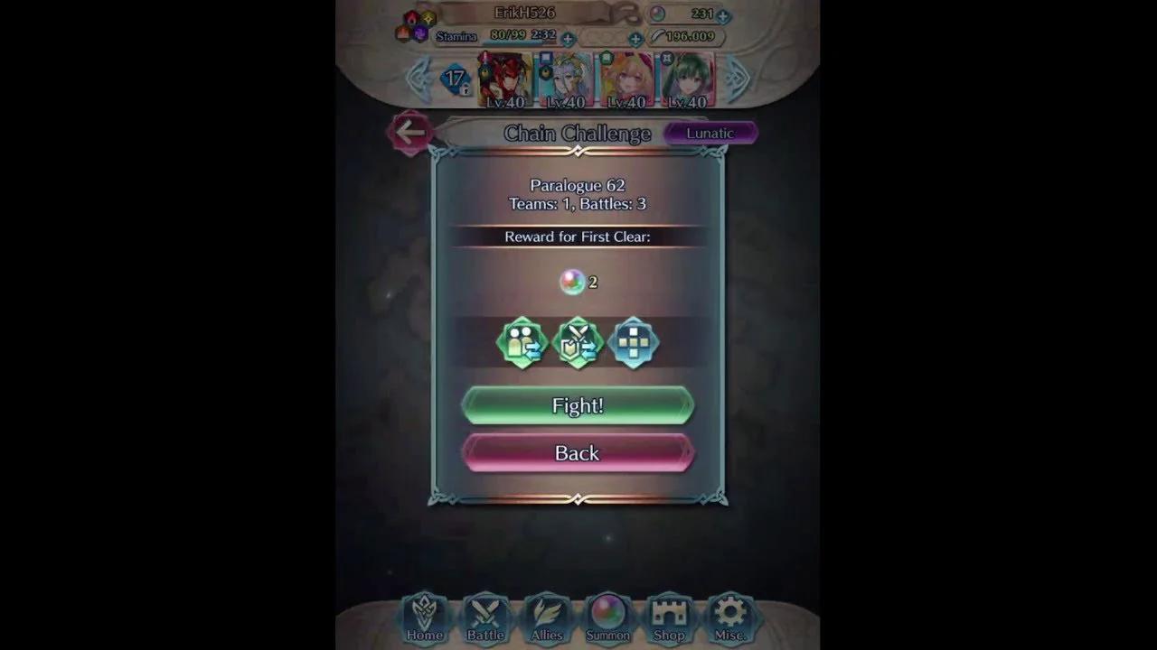 ErikH526 - Fire Emblem Heroes - Chain Challenge Paralogue 62 Lunatic ...