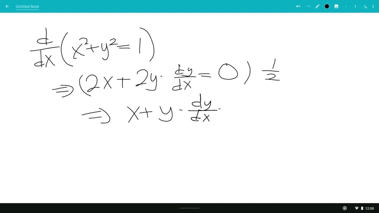 Find the derivative (dy/dx) of unit circle equation