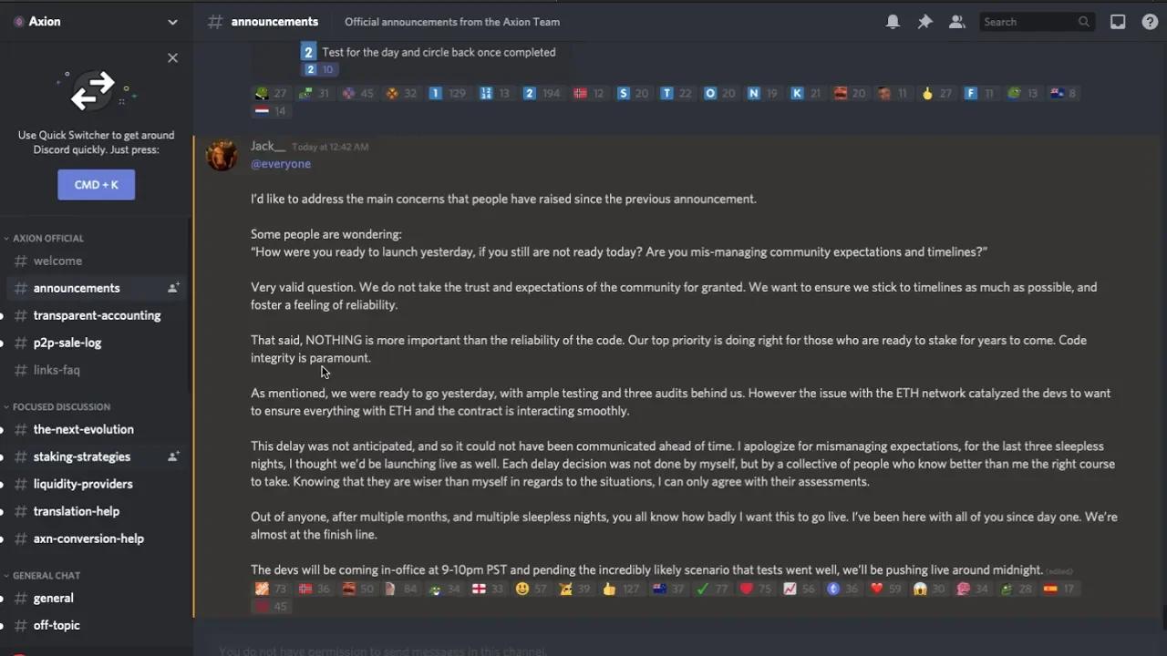 Axion Relaunch Update: Team Review 9-10 PST with Potential Launch Later ...