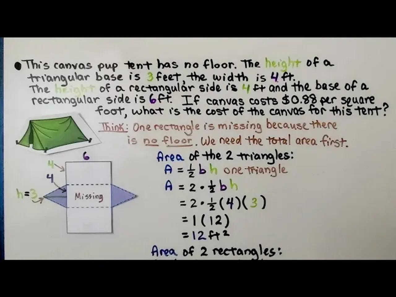 6th Grade Math 15.1c, Surface Area of a Prism, Using Nets