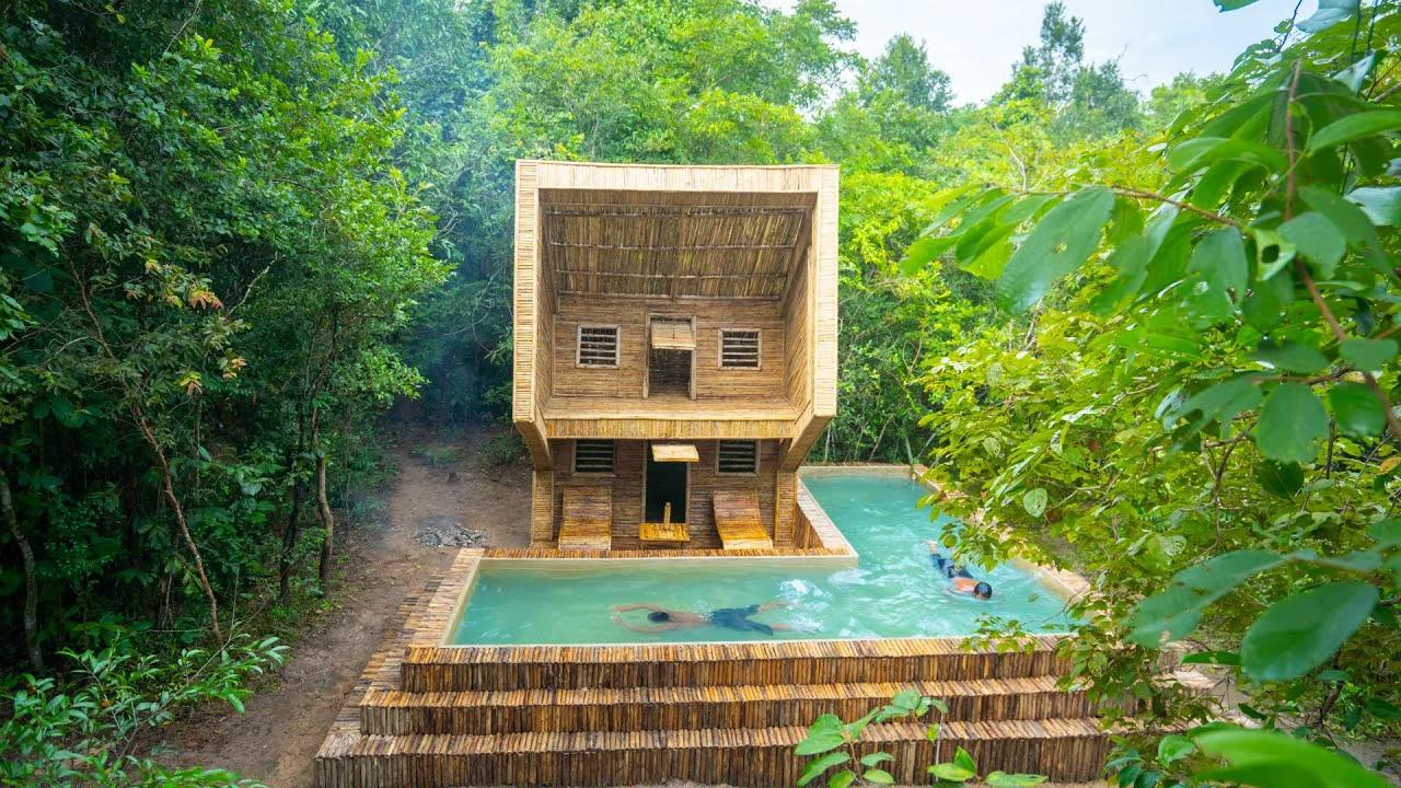 Build The Most Beautiful Bamboo Swimming Pool Villa Using Ancient ...