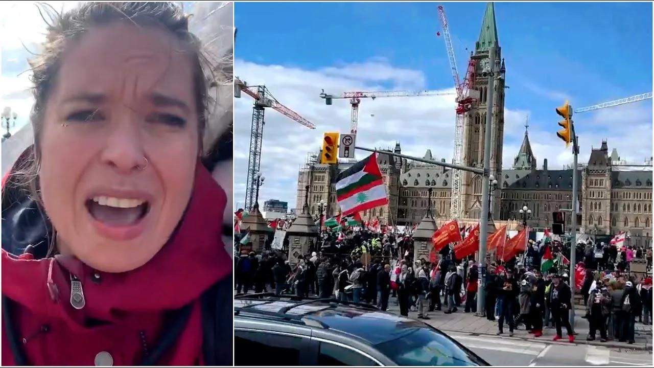 RAW: anti-Israel rally in Ottawa, protestors surround Rebel News' Alexa ...