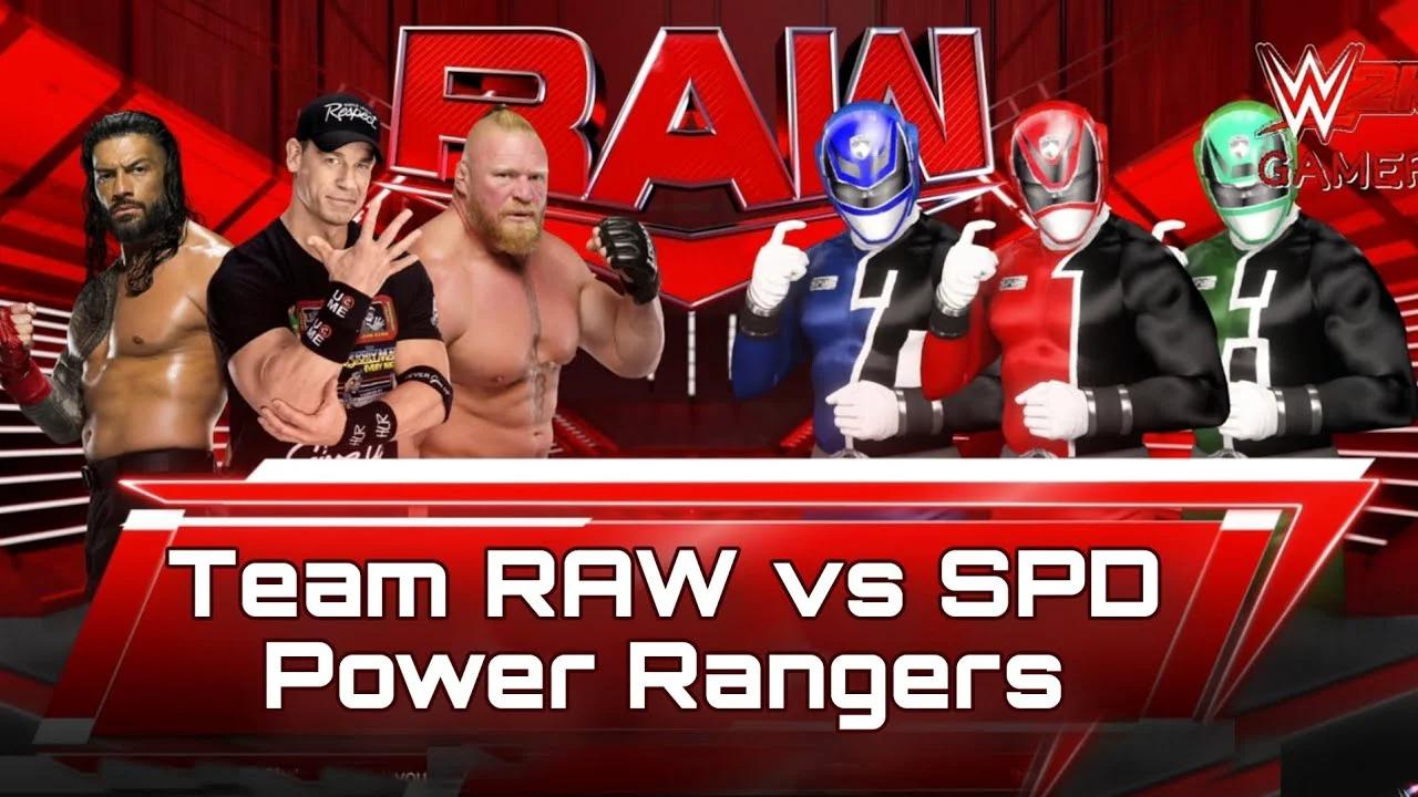 Team RAW John Cena, Brock Lesnar & Roman Reigns vs SPD Power Rangers ...