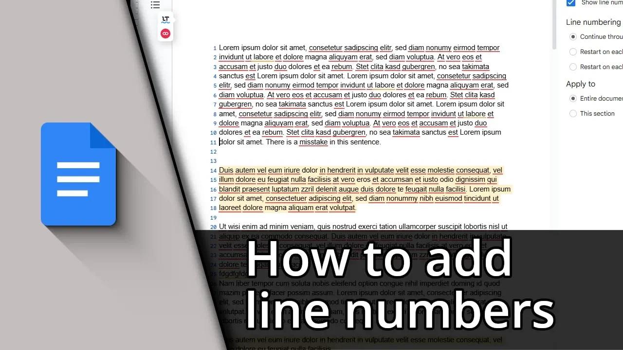 How to add line numbers in Google Docs Tutorial