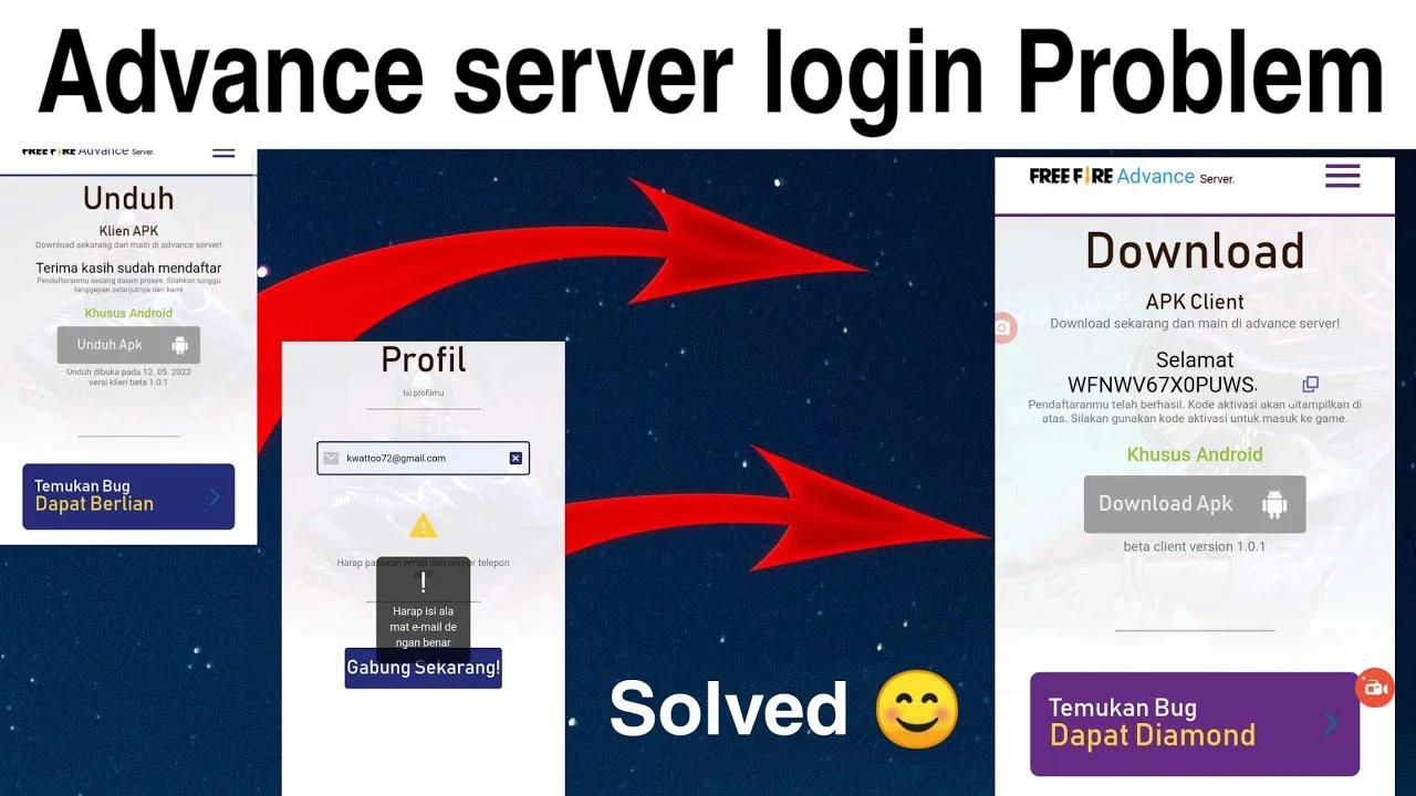 free fire advance server registration problem