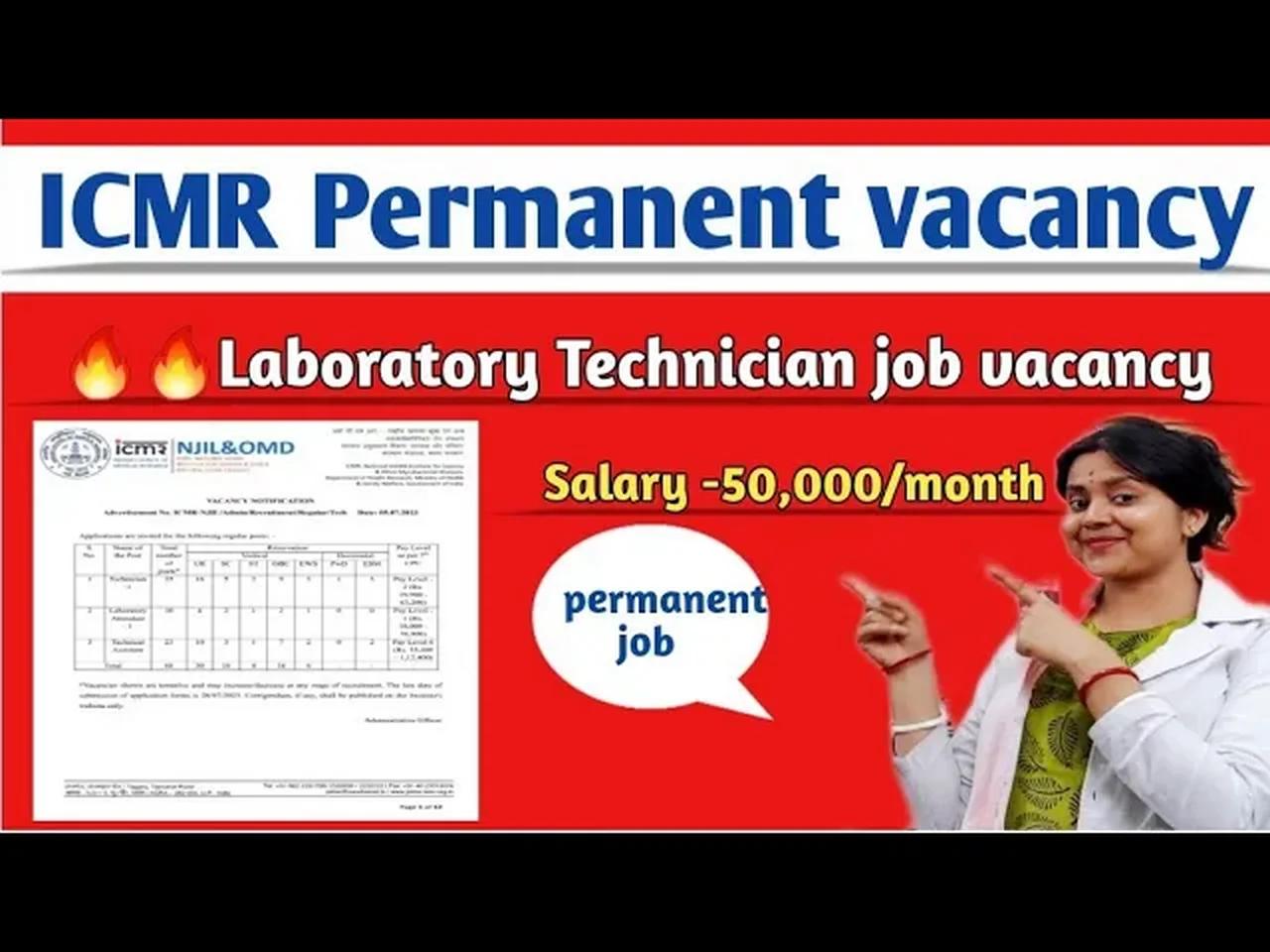 Laboratory Technician job vacancy |Central Govt job| ICMR Permanent job