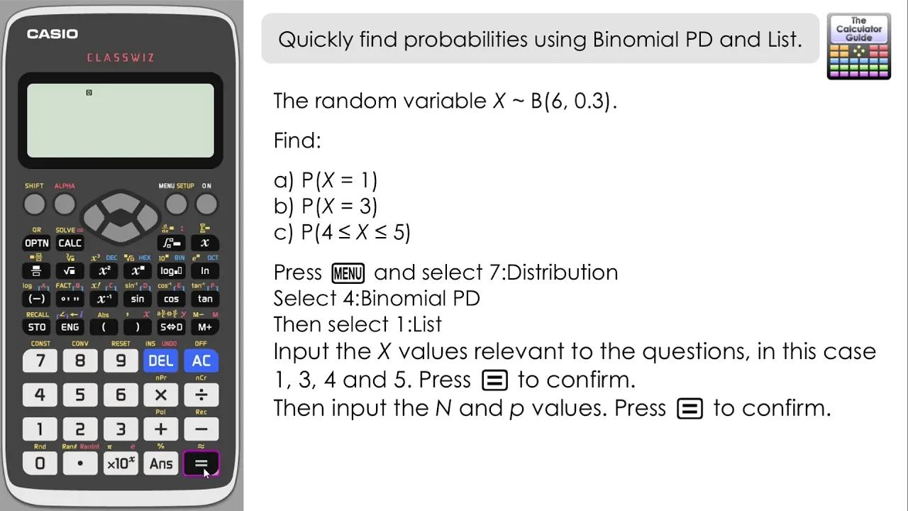 How To Quickly Find Probabilities Using Binomial PD & List - Casio ...