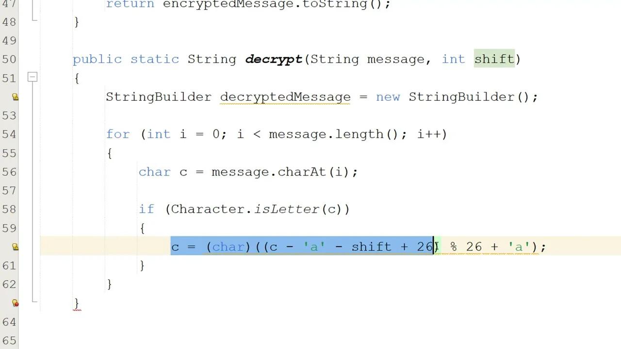 How to decrypt data using caesar cipher in java simple 