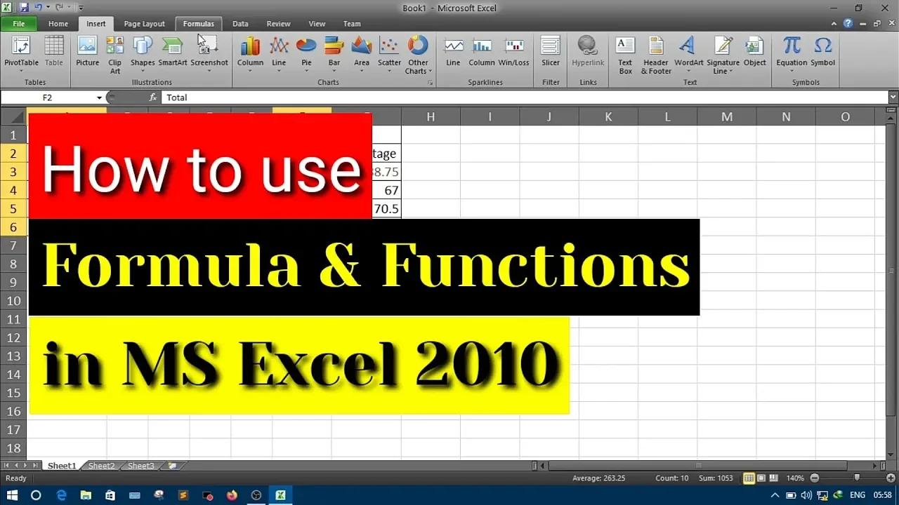 How to use Formula and Functions in MS Excel 2010