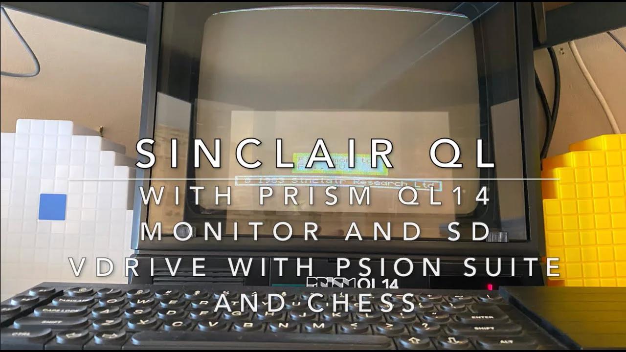 Sinclair QL with Prism QL14 Monitor and vDrive (SD Drive) running Psion ...