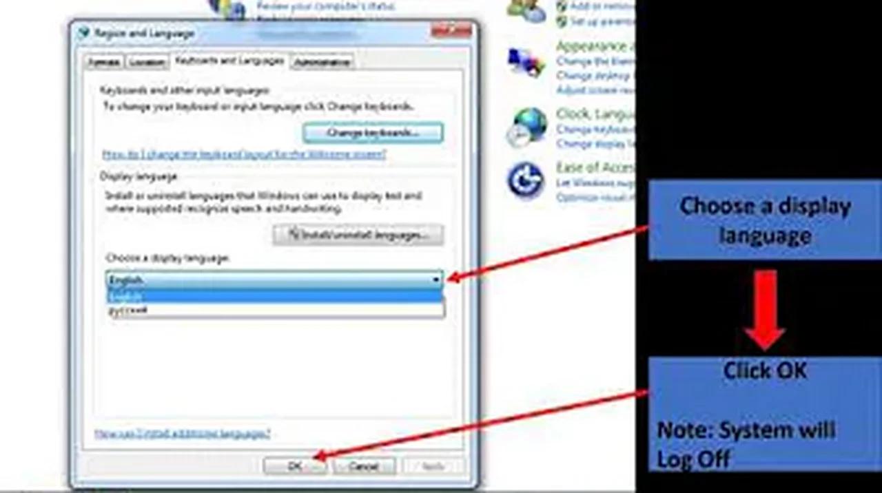 display language change windows 7