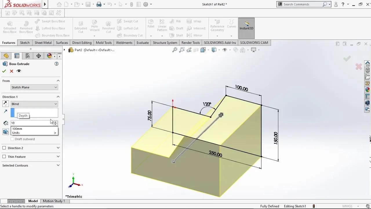 Extrude Bose/Base on SOLIDWORKS 2020