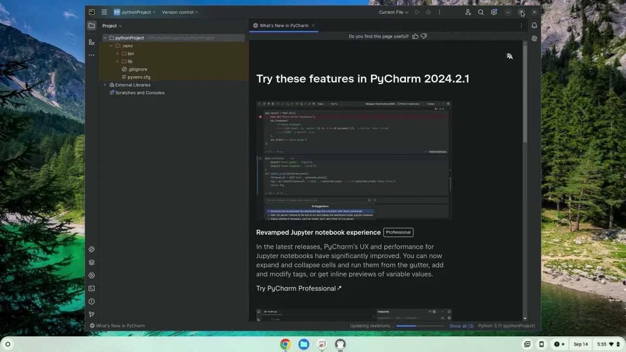 How to install PyCharm Community 2024.2 on a Chromebook