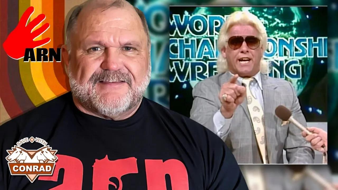 Arn Anderson calls a Ric Flair promo at the desk with all the Horsemen