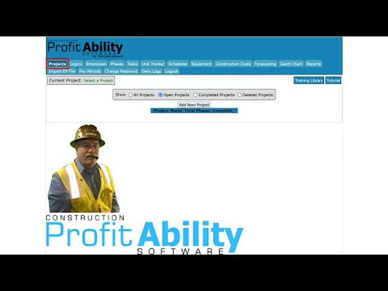 Electrical Contractor Software Projects Tab