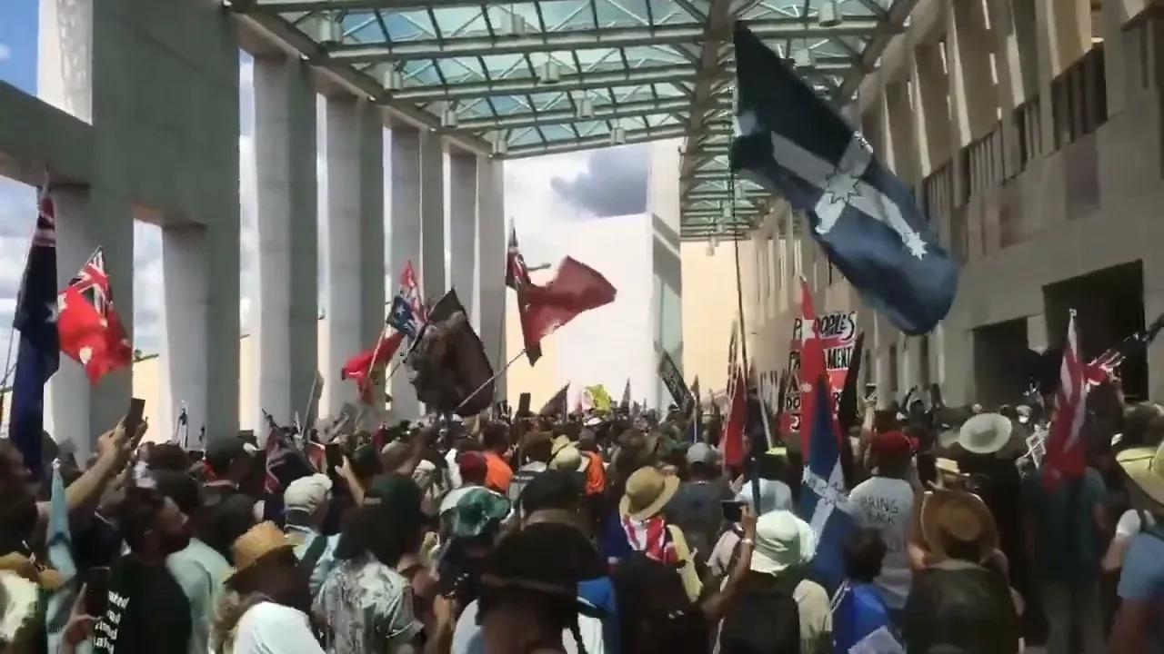 Big protest outside Parliament House in Canberra, Australia