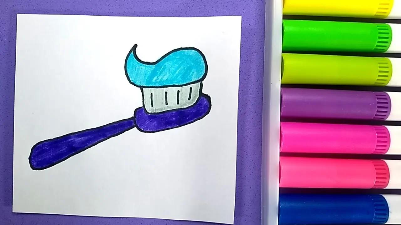 COMO DESENHAR UMA ESCOVA E PASTA DE DENTES FÁCIL PARA CRIANÇA