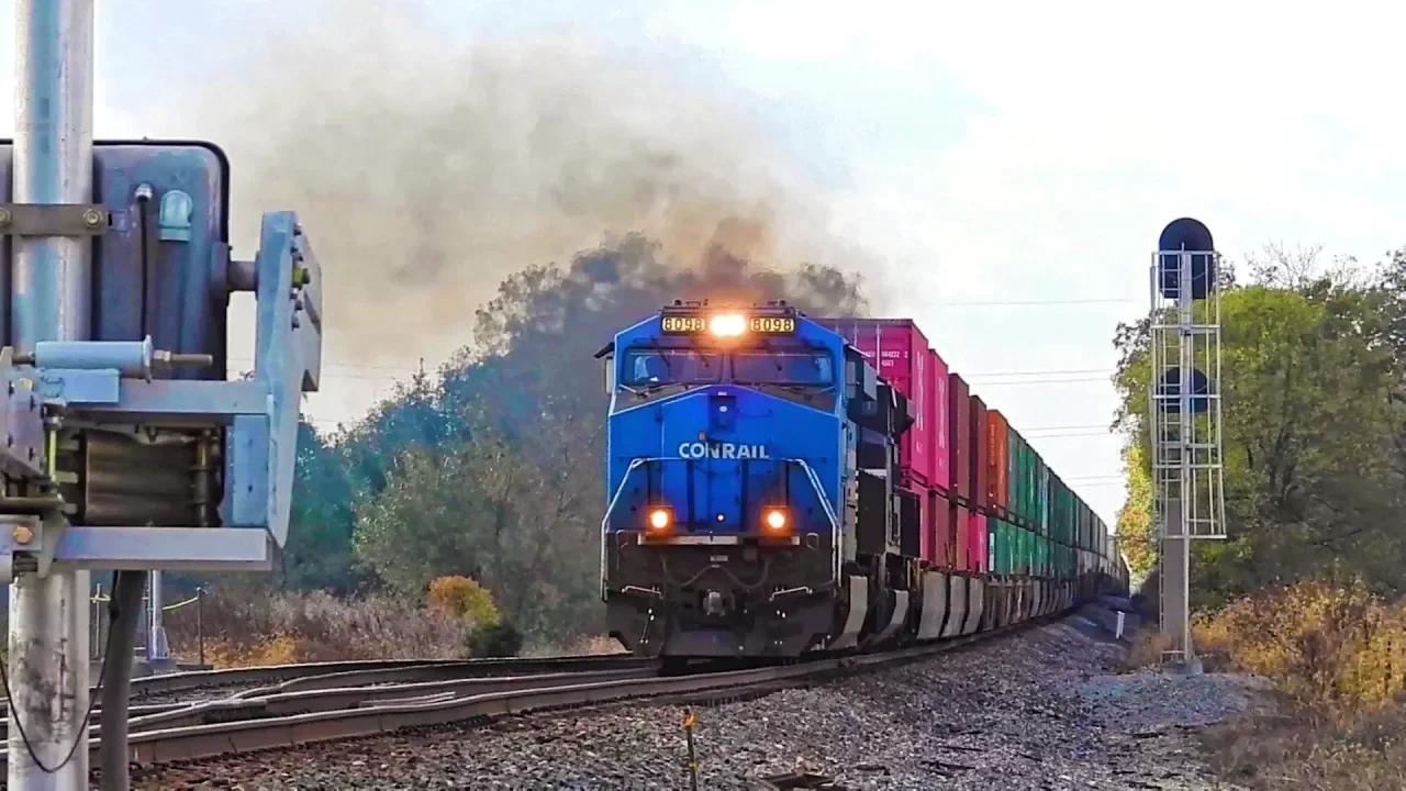 Conrail & Norfolk Southern Stack Trains Meet in Hagerstown Indiana
