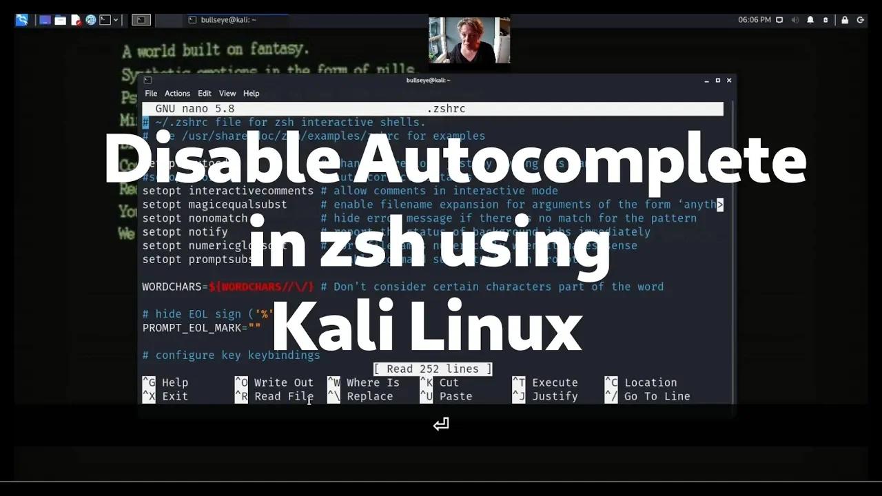 Disable in zsh using Kali Linux