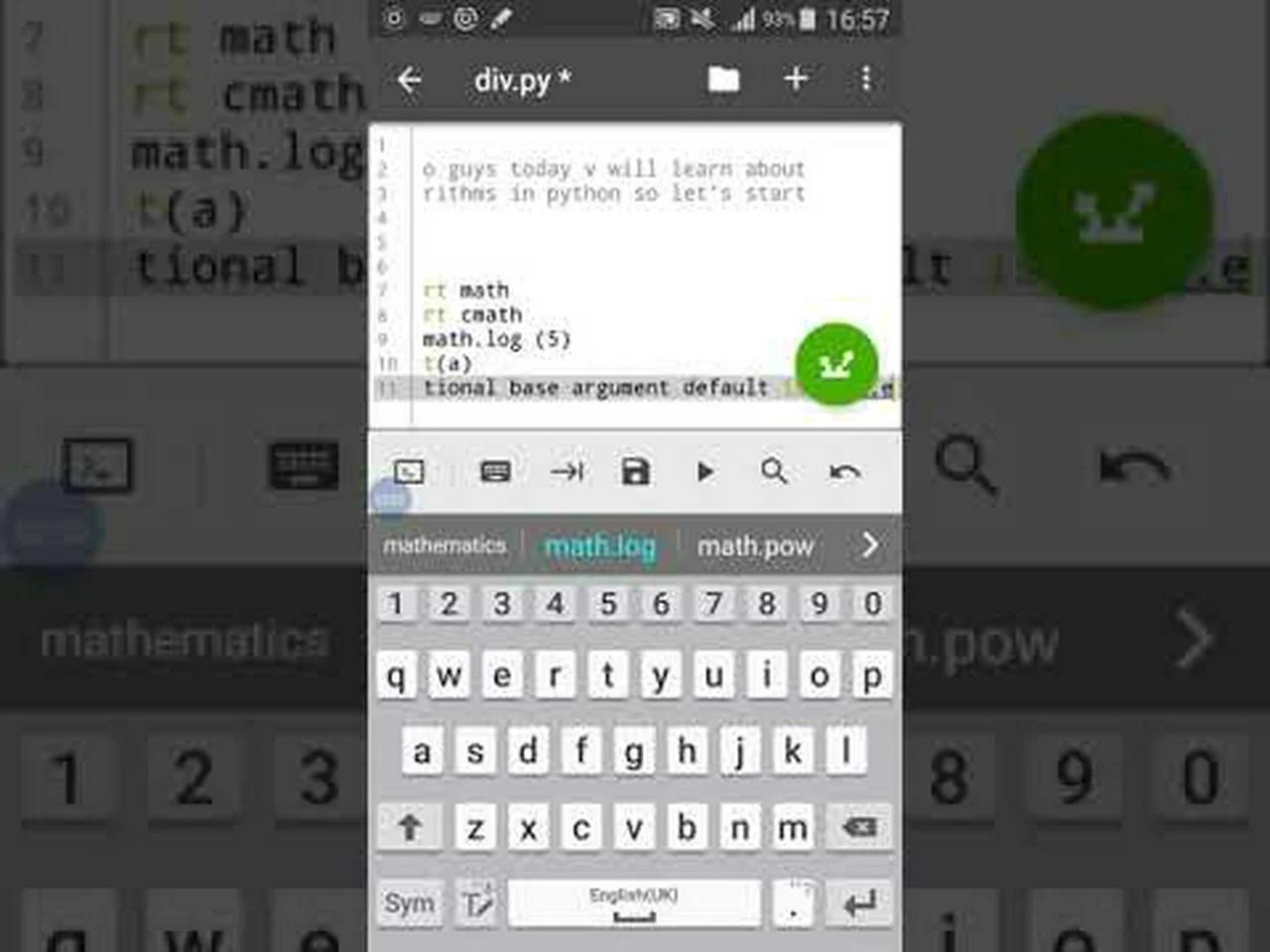 Using logarithms in python using Qpython