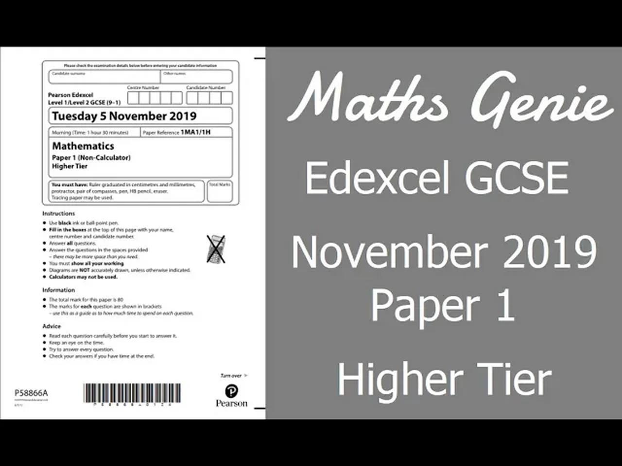 Edexcel Gcse Maths November 2019 1h Exam Paper Walkthrough