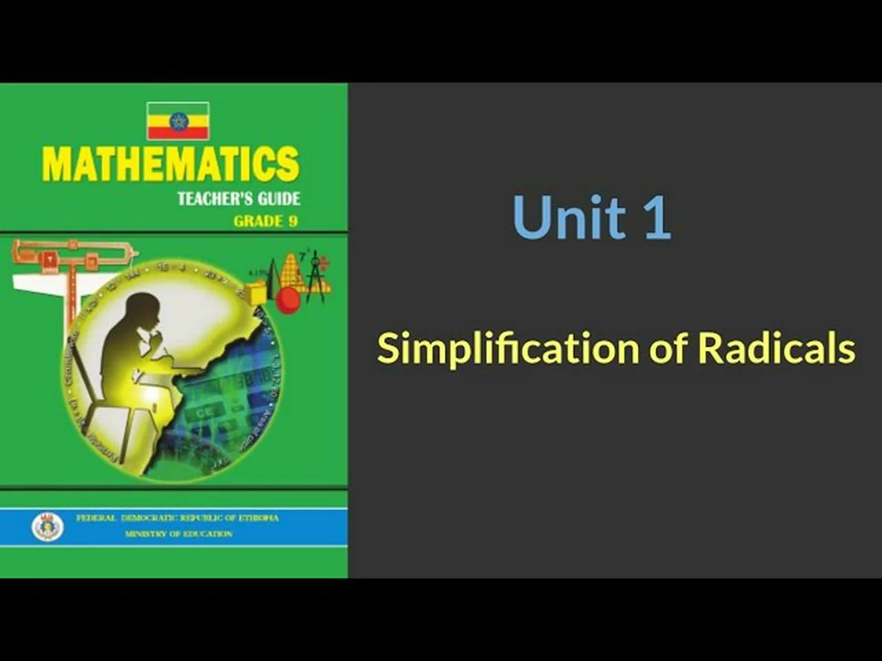 Ethiopian Maths Grade 9 Unit 1 Simplification of radicals