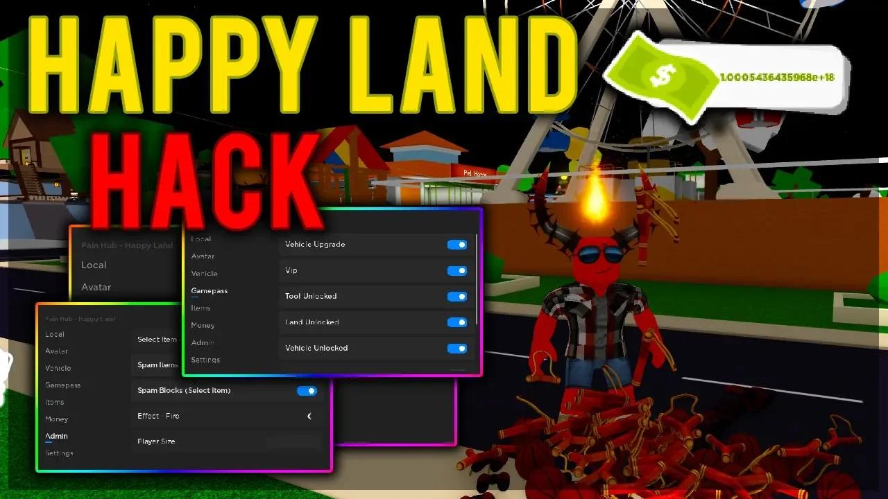 ROBLOX Happy Land Hack 🔥 ADMIN GUI Script | INF MONEY, SPAWN ITEMS ...