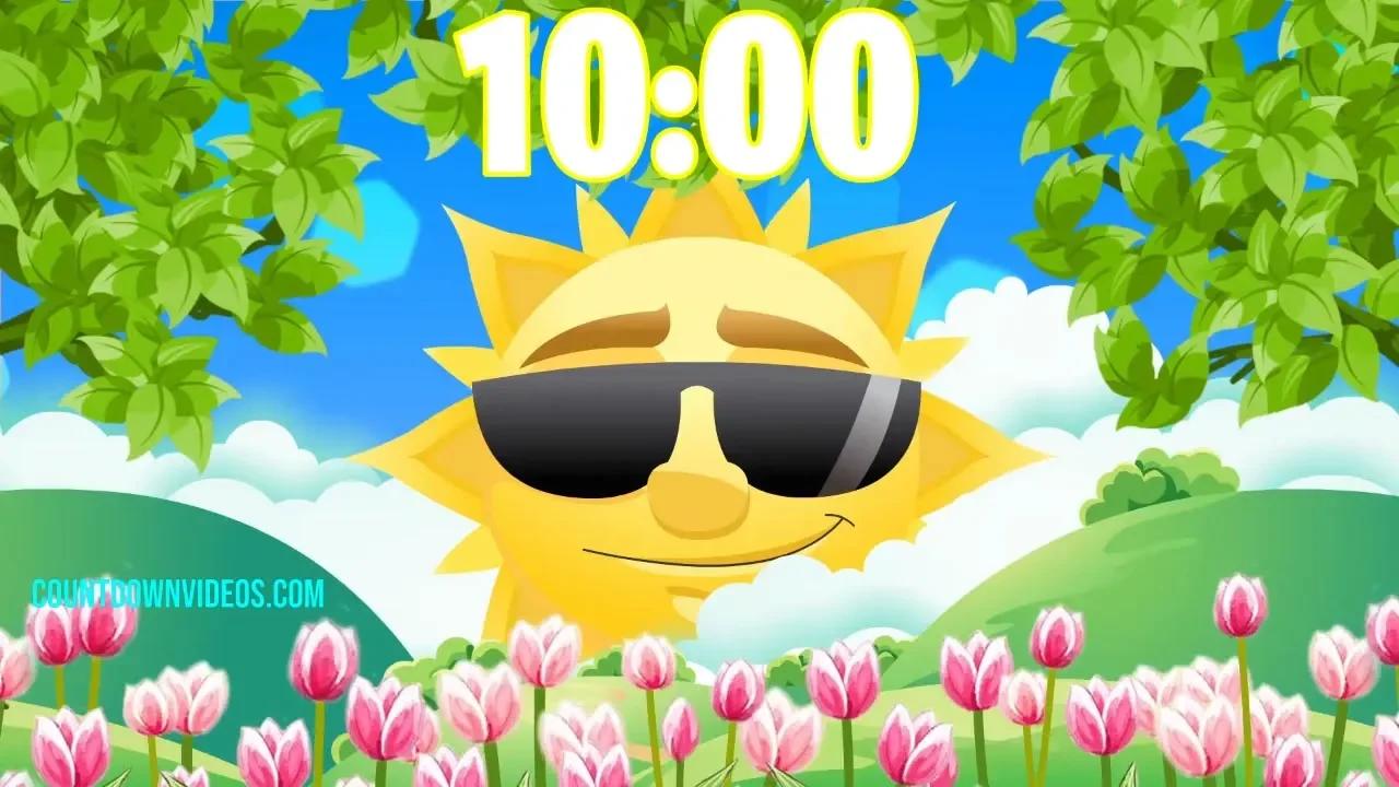 🌞Animated Spring Countdown Timer For Kids With Music🎶[10min]