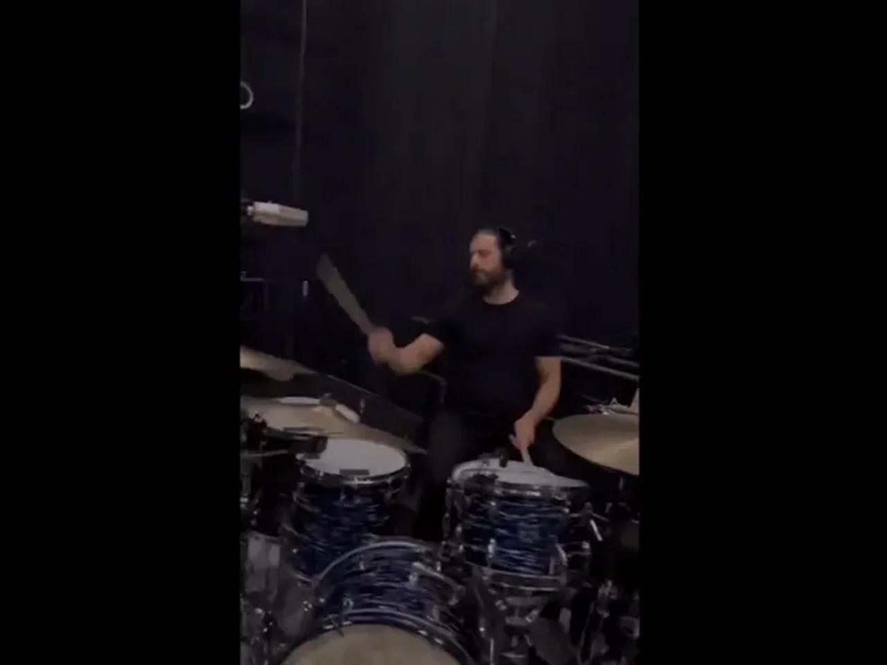 Jonathan Roumie aka Jesus from the Chosen plays drums at a rehearsal of ...