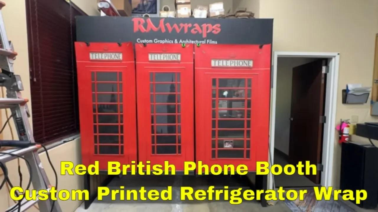 Red British Phone Booth Custom Printed Refrigerator Wrap