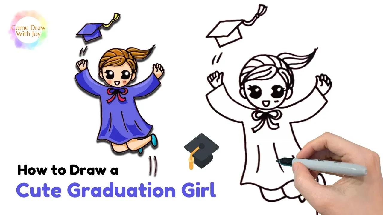 How to Draw a Cute Graduation Girl 🎓 : Draw Cute Girl Graduate 🎓